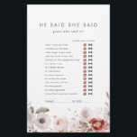 Simple Floral He Said She Said Game Flyer<br><div class="desc">This simple floral "he said she said" game is perfect for a rustic wedding shower. The whimsical boho design features rustic blush pink,  burgundy and marsala flowers with a moody and romantic tone.</div>