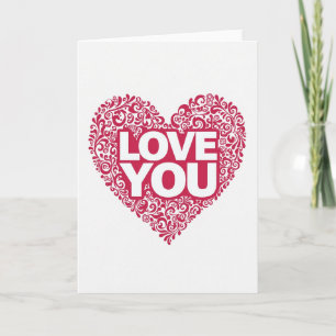Simple Floral Heart Love You Card