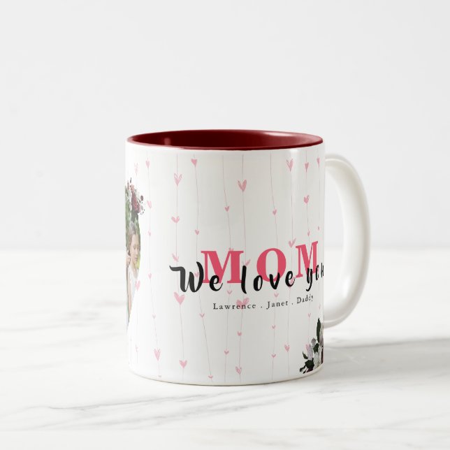 Simple Floral Heart Shaped Gift for Mother's day Two-Tone Coffee Mug (Front Right)