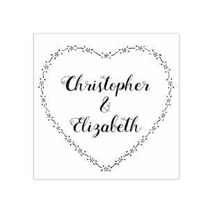 Simple Floral Heart Wreath Country Wedding Script Rubber Stamp