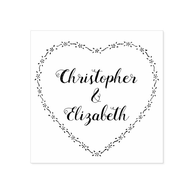 Simple Floral Heart Wreath Country Wedding Script Rubber Stamp (Imprint)