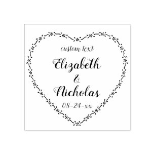 Simple Floral Heart Wreath Rustic Country Wedding Rubber Stamp