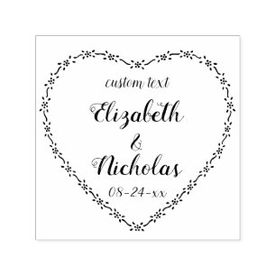Simple Floral Heart Wreath Rustic Country Wedding Self-inking Stamp