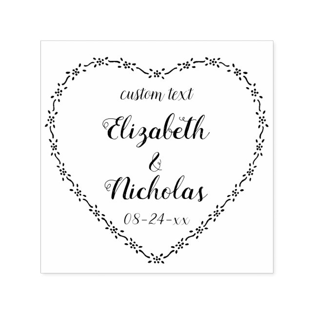 Simple Floral Heart Wreath Rustic Country Wedding Self-inking Stamp (Design)