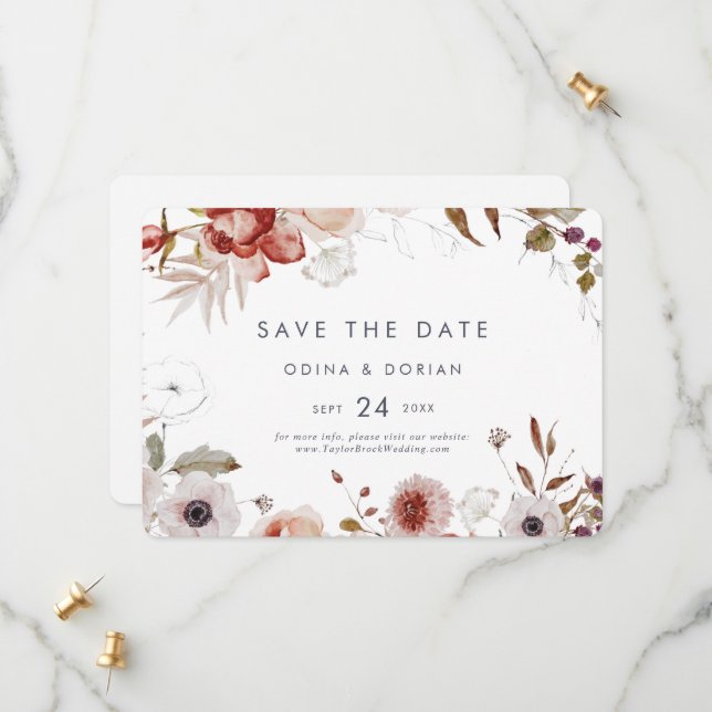 Simple Floral Horizontal Save The Date (Front/Back In Situ)