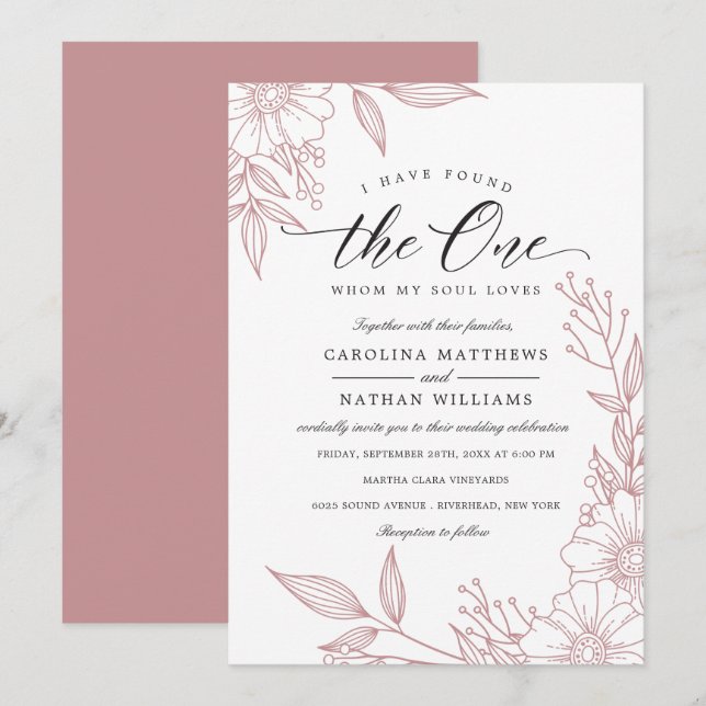 Simple Floral I Have Found The One | Blush Wedding Invitation (Front/Back)