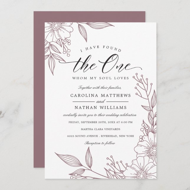 Simple Floral I Have Found The One | Mauve Wedding Invitation (Front/Back)