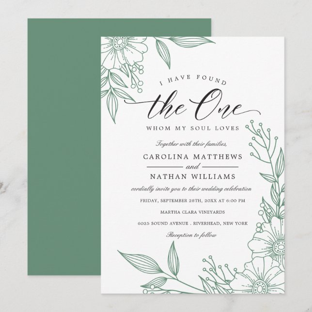 Simple Floral I Have Found The One | Mint Wedding Invitation (Front/Back)