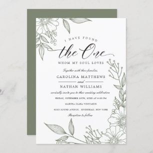 Simple Floral I Have Found The One   Sage Wedding Invitation