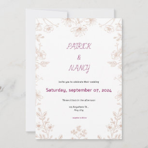 Simple Floral Illustration Wedding Invitation