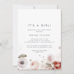 Simple Floral It's A Girl Baby Shower Invitation