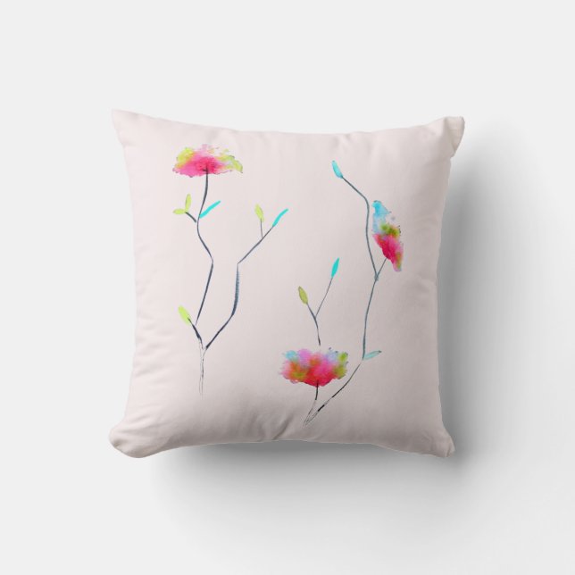 Simple floral Japanese inspired pink abstract Cushion (Front)