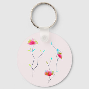 Simple floral Japanese inspired pink abstract Key Ring