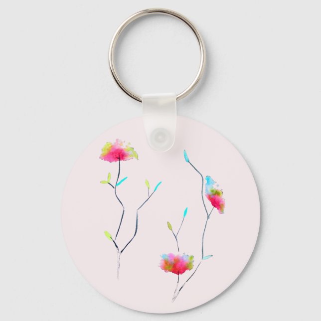 Simple floral Japanese inspired pink abstract Key Ring (Front)