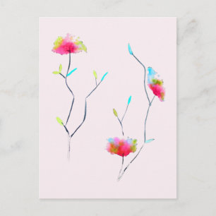 Simple floral Japanese inspired pink abstract Postcard