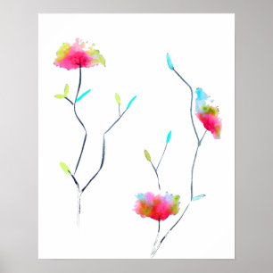 Simple floral Japanese inspired pink abstract Poster