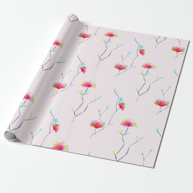 Simple floral Japanese inspired pink abstract Wrapping Paper (Unrolled)