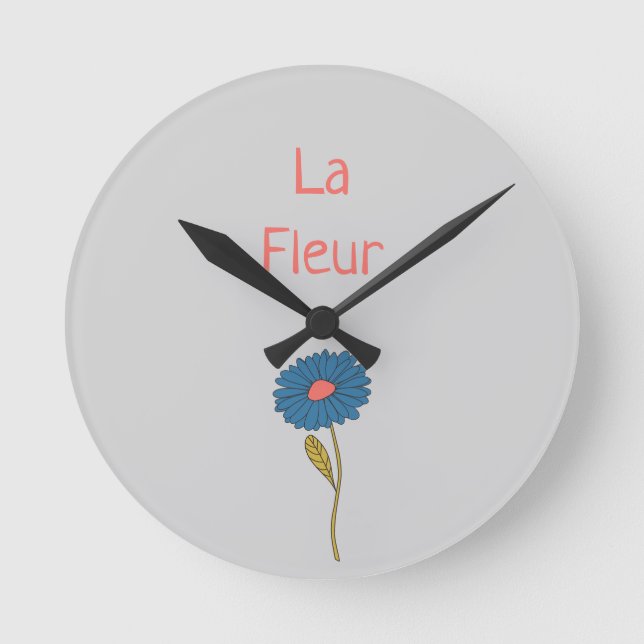 Simple Floral La Fleur Flower Round Clock (Front)