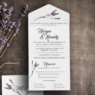 Simple Floral Lavender Sprig RSVP Wedding All In One Invitation
