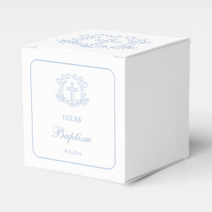 Simple Floral Light Blue Cross Baptism Cube Favour Box