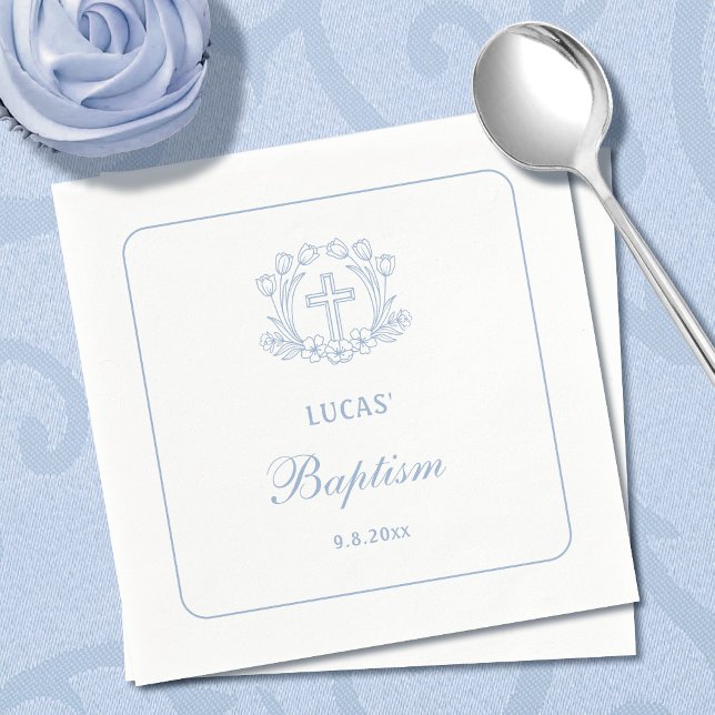Simple Floral Light Blue Cross Baptism Napkin (Creator Uploaded)