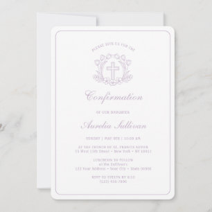 Simple Floral Lilac Cross Confirmation Invitation