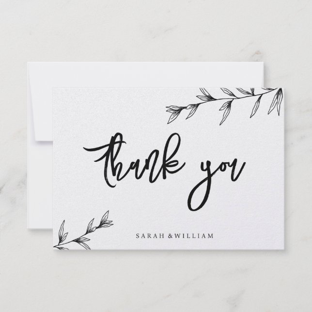 Simple Floral Line Art Thank You Card (Front)