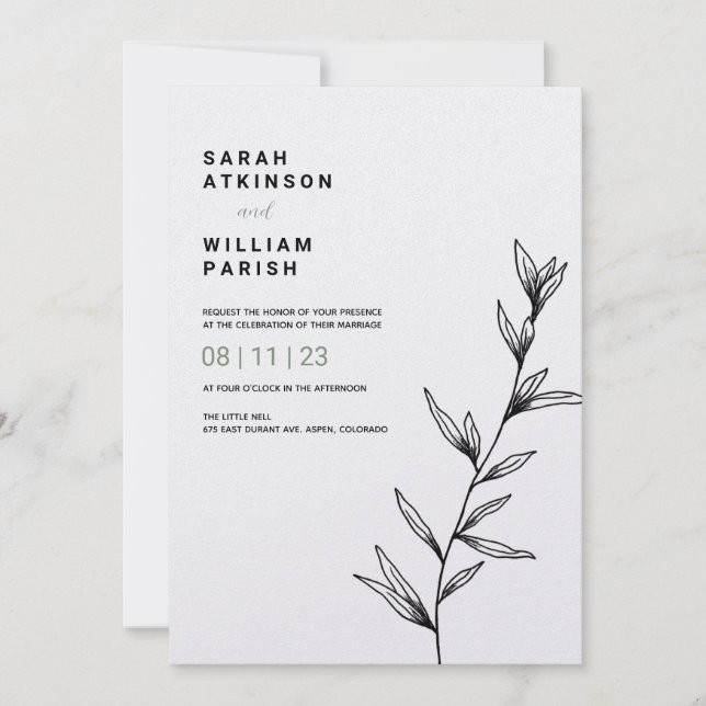 Simple Floral Line Art Wedding Invitation (Front)