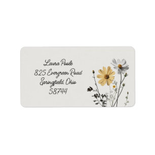 Simple Floral, Minimalist, Daisy Flowers Address L Label