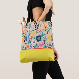 Simple Floral Modern Folk Art, Colour Block Tote Bag