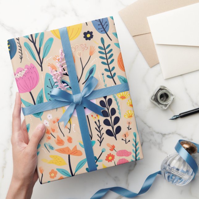 Simple Floral Modern Folk Art Illustration Wrapping Paper (Gifting)
