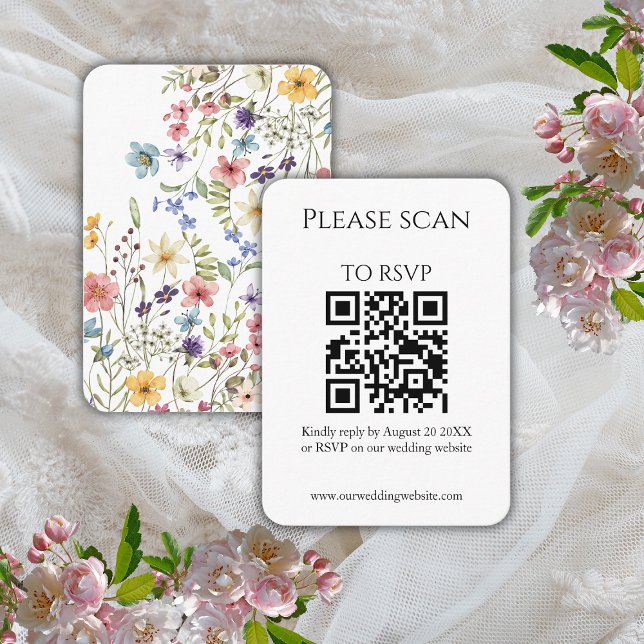 Simple Floral Modern QR Code & RSVP Wedding Enclosure Card (Creator Uploaded)