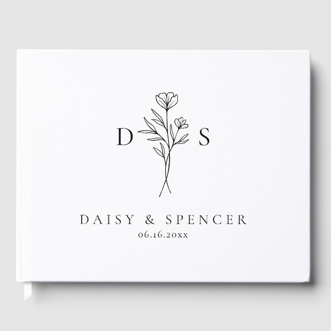 Simple Floral Monogram Wedding Guest Book (Front)