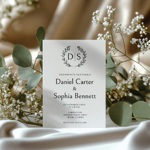 Simple Floral Monogram Wreath Initials Wedding Invitation