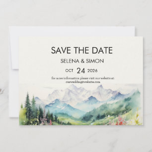 Simple Floral Mountain Horizontal  Save The Date