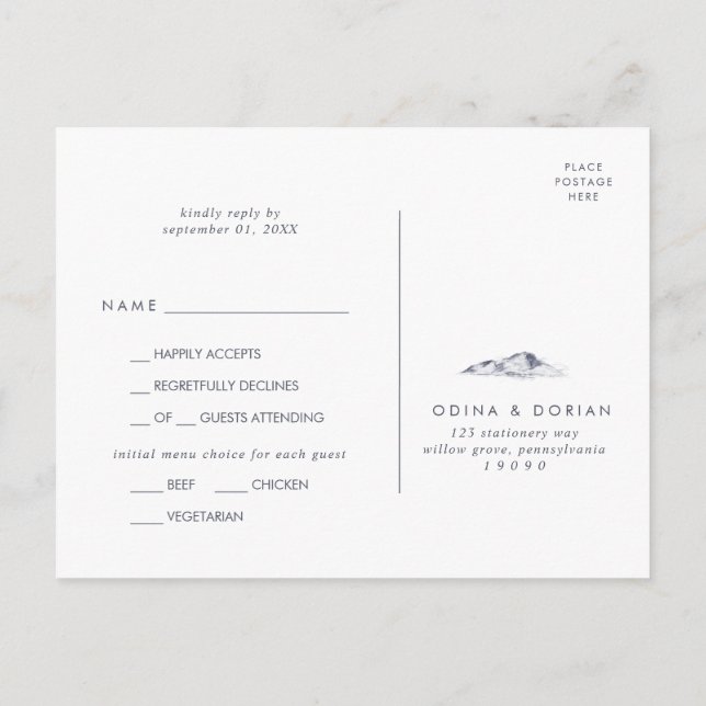 Simple Floral Mountain Menu Choice RSVP Postcard (Back)