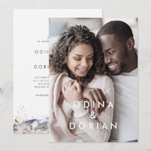 Simple Floral Mountain Photo Wedding Invitation