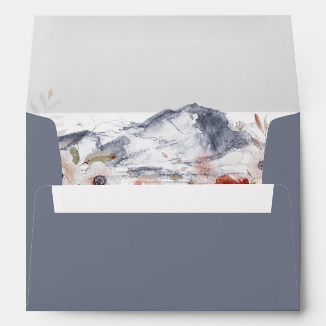 Simple Floral Mountain | Slate Wedding Invitation Envelope (Back (Bottom))