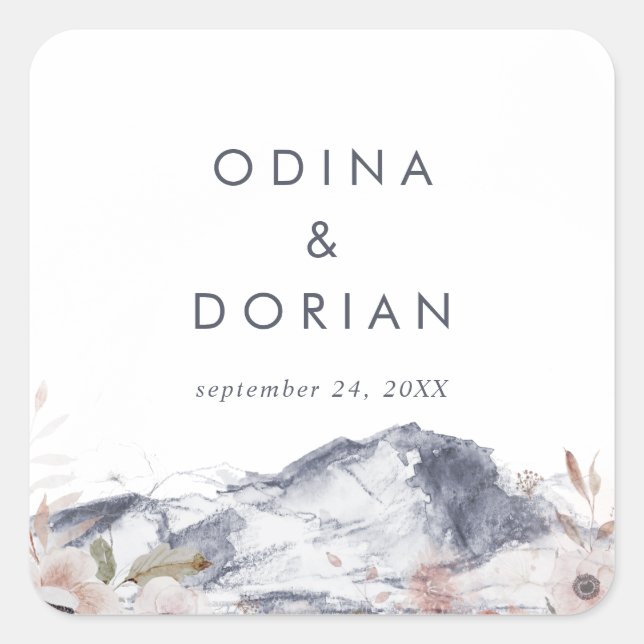 Simple Floral Mountain Wedding Envelope Seals (Front)