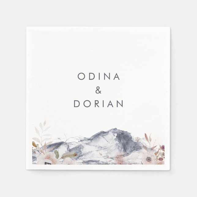 Simple Floral Mountain Wedding Napkin (Front)