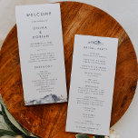 Simple Floral Mountain Wedding Program Programme<br><div class="desc">This simple floral mountain wedding program is perfect for an outdoor wedding. The modern minimalist design features a navy blue watercolor mountain with blush pink moody fall wildflowers. Include the name of the bride and groom, the wedding date and location, thank you message, order of service, bridal party and an...</div>