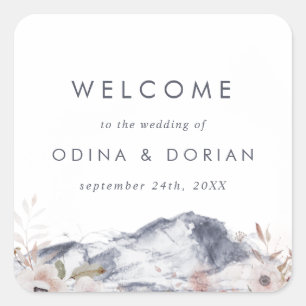 Simple Floral Mountain Wedding Welcome Square Sticker