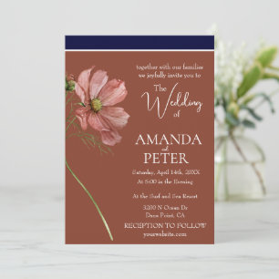 Simple Floral Navy and Terracotta Wedding  Invitation