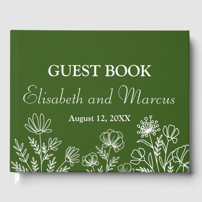 Simple floral olive green guest book (Front)