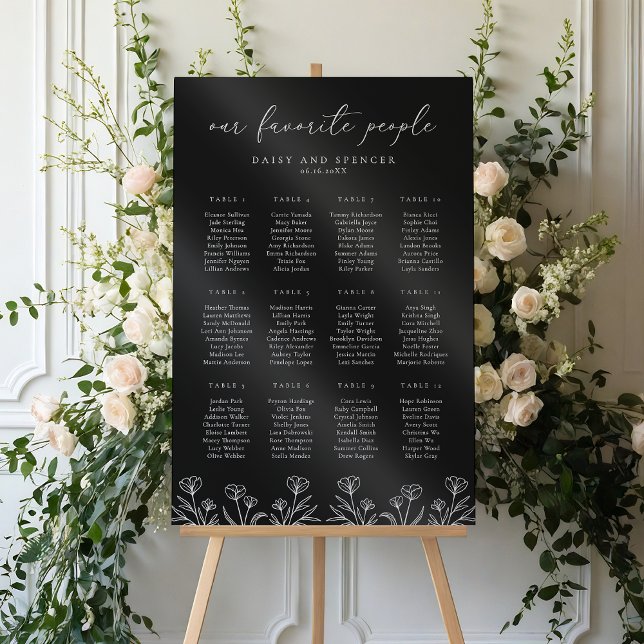 Simple Floral Outline Black Acrylic Seating Chart (Creator Uploaded)