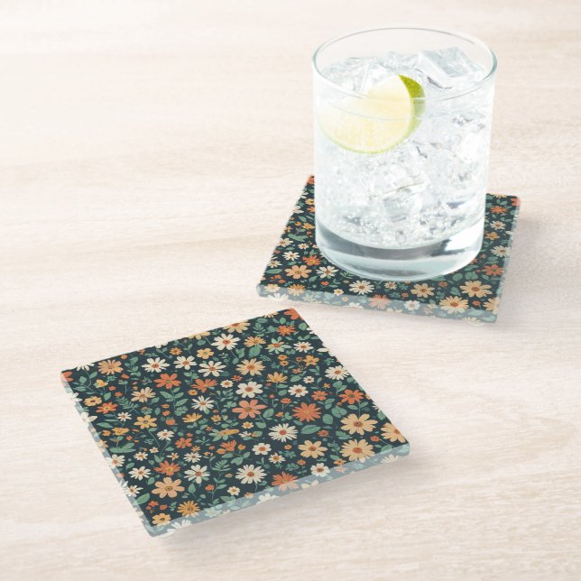 Simple floral pattern glass coaster (Angled)