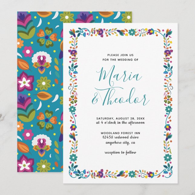 Simple Floral Pattern Mexican Style Wedding Invitation (Front/Back)