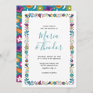Simple Floral Pattern Mexican Style Wedding Invitation
