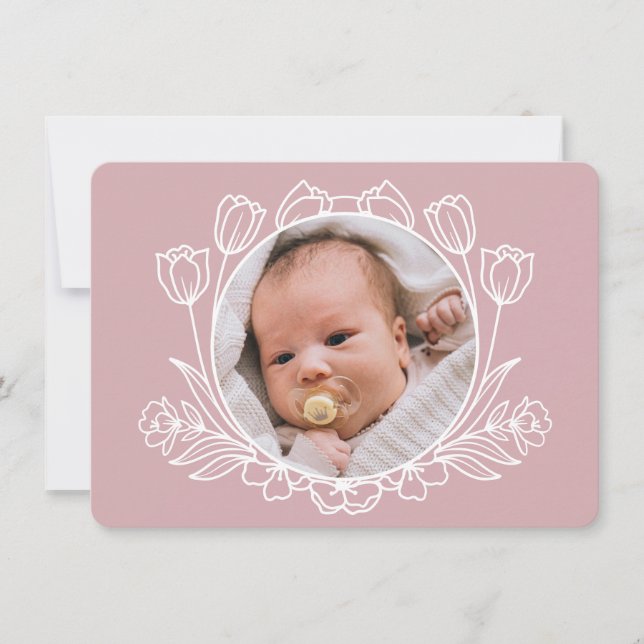 Simple Floral Pink Baptism Thank You Card (Front)