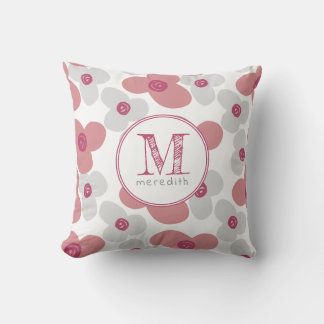 Simple Floral Pink Grey Baby Girl Cute Monogram Cushion